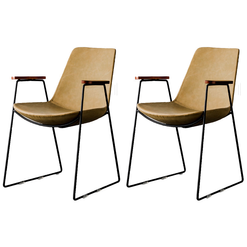 Nordic Style Dining Chairs Kitchen Arm Dining Side Chairs with Metal Legs Khaki 2 Piece Set Black Clearhalo ' kitchen&dining_furn' 'Dining Chairs' 'Dining Tables & Seating' 'dining_chair' 'furn' 'furn_dining_chair' 'Furniture' 'furniture_dining_chair' 'Kitchen & Dining Furniture' 'kitchen' 4130347