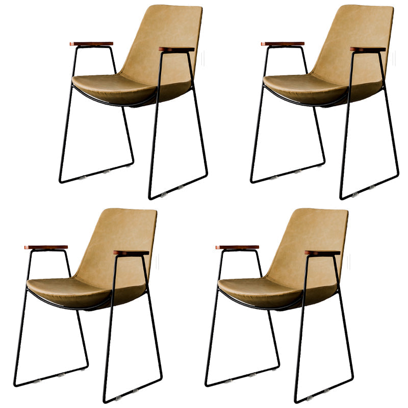 Nordic Style Dining Chairs Kitchen Arm Dining Side Chairs with Metal Legs Khaki 4 Piece Set Black Clearhalo ' kitchen&dining_furn' 'Dining Chairs' 'Dining Tables & Seating' 'dining_chair' 'furn' 'furn_dining_chair' 'Furniture' 'furniture_dining_chair' 'Kitchen & Dining Furniture' 'kitchen' 4130348