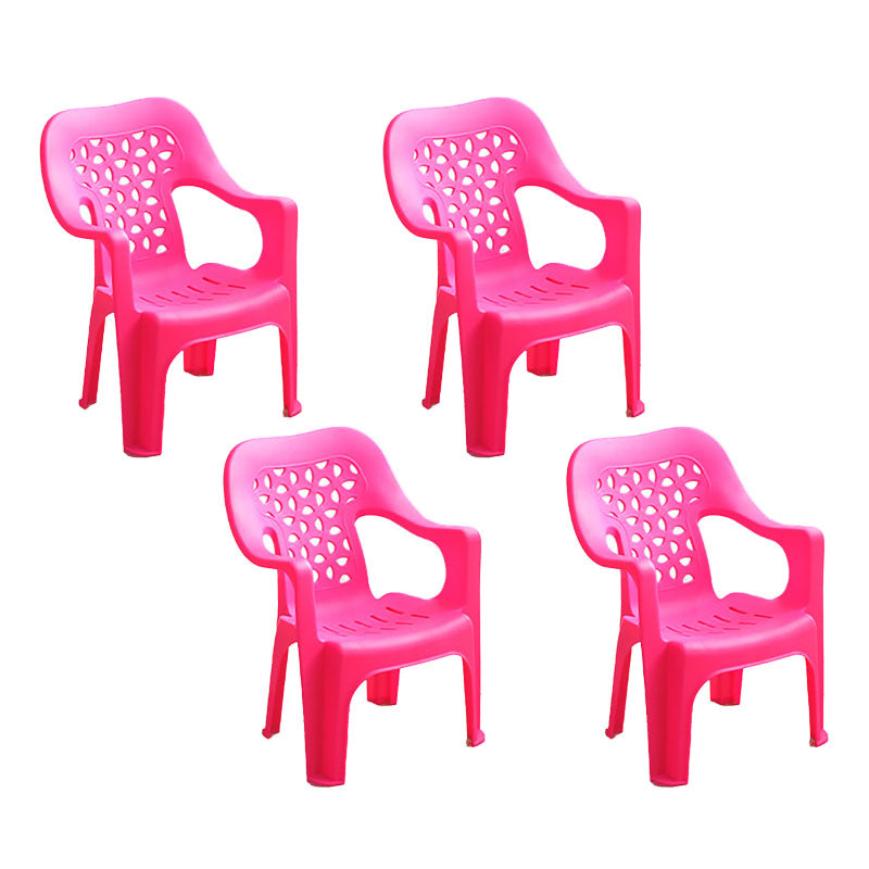 Minimalist Style Stacking Dining Arm Chairs Plastic Open Back Dining Side Chair for Home Use Rose Red 4 Piece Set Clearhalo ' kitchen&dining_furn' 'Dining Chairs' 'Dining Tables & Seating' 'dining_chair' 'furn' 'furn_dining_chair' 'Furniture' 'furniture_dining_chair' 'Kitchen & Dining Furniture' 'kitchen' 4130406