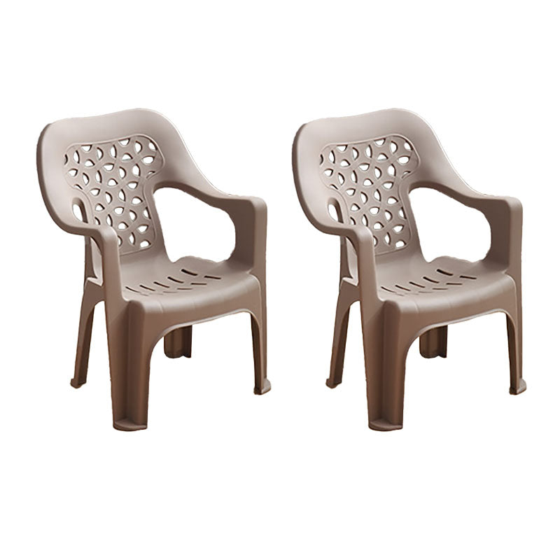 Minimalist Style Stacking Dining Arm Chairs Plastic Open Back Dining Side Chair for Home Use Coffee 2 Piece Set Clearhalo ' kitchen&dining_furn' 'Dining Chairs' 'Dining Tables & Seating' 'dining_chair' 'furn' 'furn_dining_chair' 'Furniture' 'furniture_dining_chair' 'Kitchen & Dining Furniture' 'kitchen' 4130409