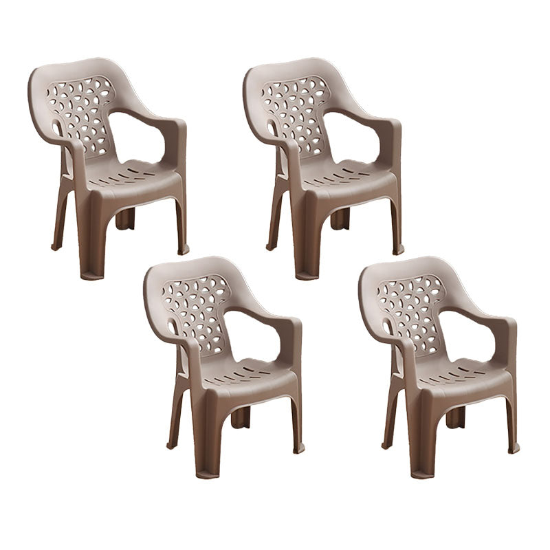 Minimalist Style Stacking Dining Arm Chairs Plastic Open Back Dining Side Chair for Home Use Coffee 4 Piece Set Clearhalo ' kitchen&dining_furn' 'Dining Chairs' 'Dining Tables & Seating' 'dining_chair' 'furn' 'furn_dining_chair' 'Furniture' 'furniture_dining_chair' 'Kitchen & Dining Furniture' 'kitchen' 4130411