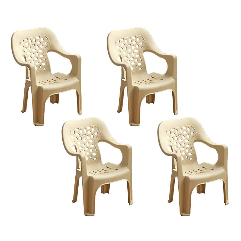 Minimalist Style Stacking Dining Arm Chairs Plastic Open Back Dining Side Chair for Home Use Beige 4 Piece Set Clearhalo ' kitchen&dining_furn' 'Dining Chairs' 'Dining Tables & Seating' 'dining_chair' 'furn' 'furn_dining_chair' 'Furniture' 'furniture_dining_chair' 'Kitchen & Dining Furniture' 'kitchen' 4130422