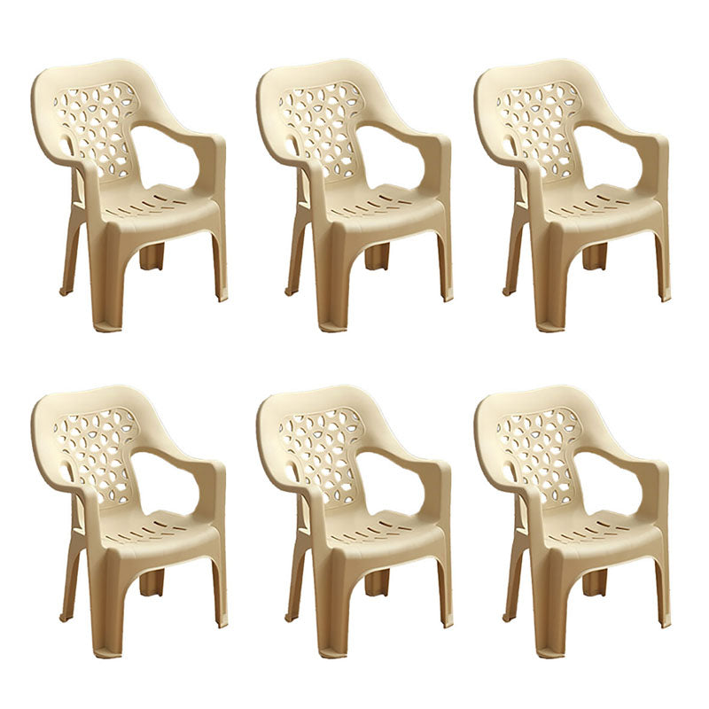 Minimalist Style Stacking Dining Arm Chairs Plastic Open Back Dining Side Chair for Home Use Beige 6 Piece Set Clearhalo ' kitchen&dining_furn' 'Dining Chairs' 'Dining Tables & Seating' 'dining_chair' 'furn' 'furn_dining_chair' 'Furniture' 'furniture_dining_chair' 'Kitchen & Dining Furniture' 'kitchen' 4130423