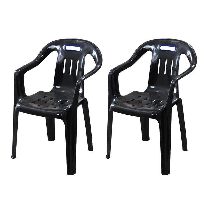 Minimalist Style Stacking Dining Arm Chairs Plastic Slat Back Dining Side Chair for Home Black 2 Piece Set Clearhalo ' kitchen&dining_furn' 'Dining Chairs' 'Dining Tables & Seating' 'dining_chair' 'furn' 'furn_dining_chair' 'Furniture' 'furniture_dining_chair' 'Kitchen & Dining Furniture' 'kitchen' 4130454