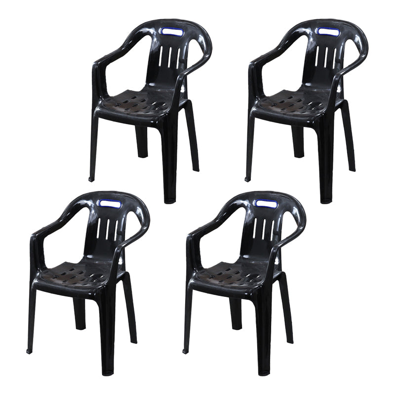 Minimalist Style Stacking Dining Arm Chairs Plastic Slat Back Dining Side Chair for Home Black 4 Piece Set Clearhalo ' kitchen&dining_furn' 'Dining Chairs' 'Dining Tables & Seating' 'dining_chair' 'furn' 'furn_dining_chair' 'Furniture' 'furniture_dining_chair' 'Kitchen & Dining Furniture' 'kitchen' 4130455