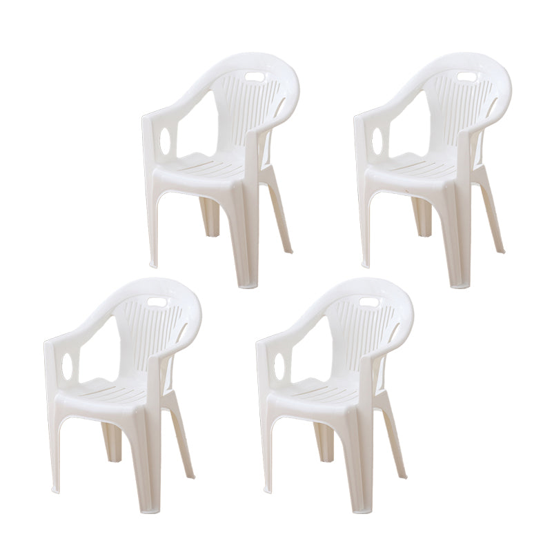Contemporary Stacking Slat Back Dining Arm Chairs Plastic Dining Side Chair for Home Use White 4 Piece Set Clearhalo ' kitchen&dining_furn' 'Dining Chairs' 'Dining Tables & Seating' 'dining_chair' 'furn' 'furn_dining_chair' 'Furniture' 'furniture_dining_chair' 'Kitchen & Dining Furniture' 'kitchen' 4130532