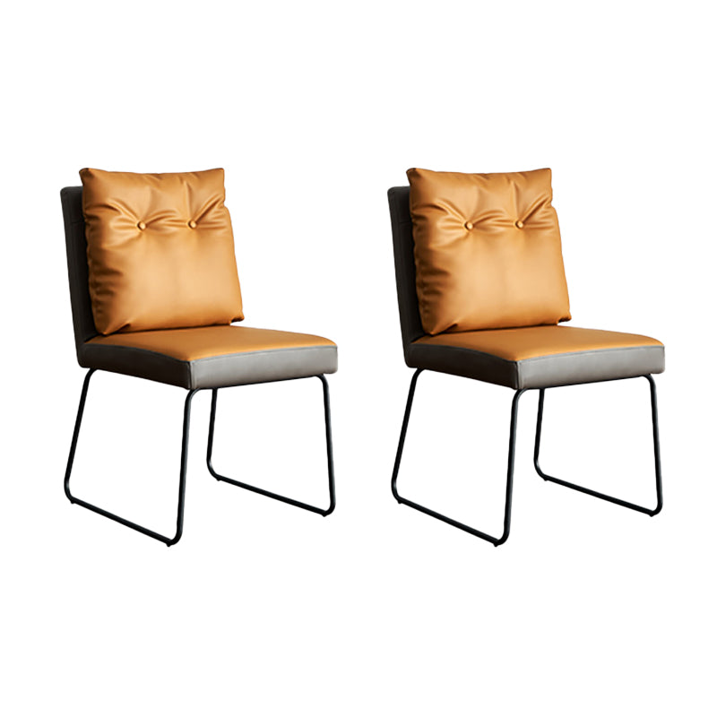 Minimalist Style Luxury Leather Dining Chairs Solid Back Upholstered Chairs Yellow 2 Piece Set Clearhalo ' kitchen&dining_furn' 'Dining Chairs' 'Dining Tables & Seating' 'dining_chair' 'furn' 'furn_dining_chair' 'Furniture' 'furniture_dining_chair' 'Kitchen & Dining Furniture' 'kitchen' 4130571