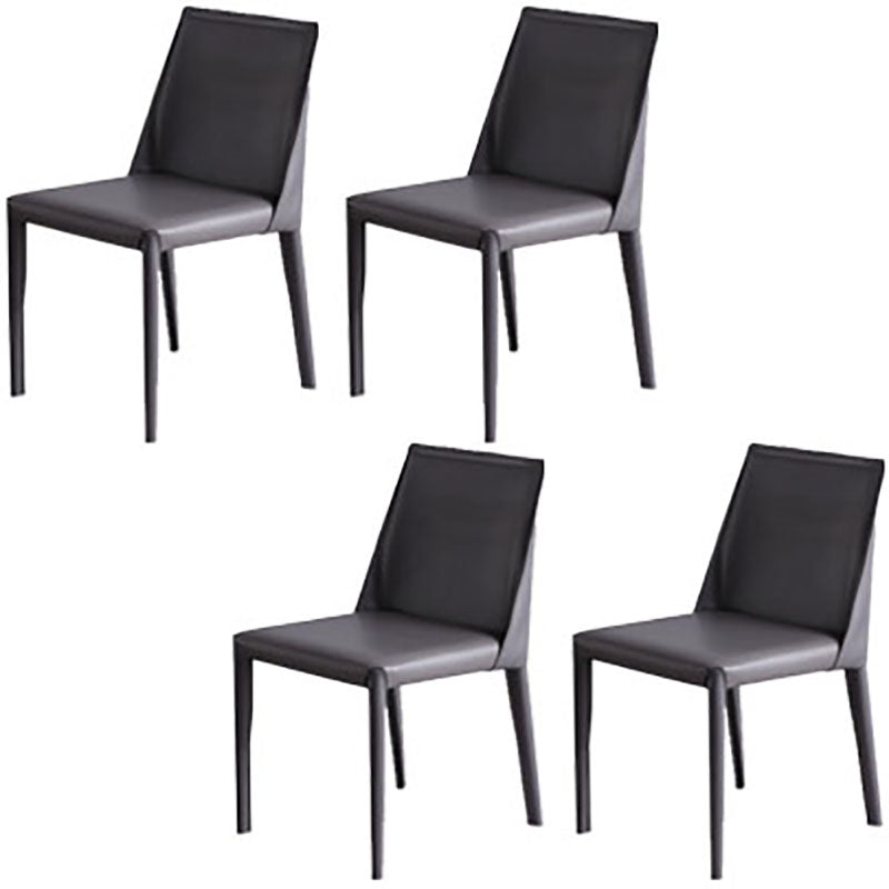 Contemporary Leather Chairs Set Kitchen Dining Room Solid Back Side Chair Dark Gray 4 Piece Set Clearhalo ' kitchen&dining_furn' 'Dining Chairs' 'Dining Tables & Seating' 'dining_chair' 'furn' 'furn_dining_chair' 'Furniture' 'furniture_dining_chair' 'Kitchen & Dining Furniture' 'kitchen' 4130877