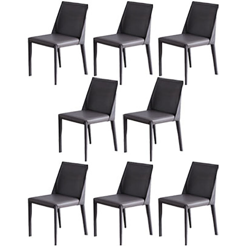 Contemporary Leather Chairs Set Kitchen Dining Room Solid Back Side Chair Dark Gray 8 Piece Set Clearhalo ' kitchen&dining_furn' 'Dining Chairs' 'Dining Tables & Seating' 'dining_chair' 'furn' 'furn_dining_chair' 'Furniture' 'furniture_dining_chair' 'Kitchen & Dining Furniture' 'kitchen' 4130879