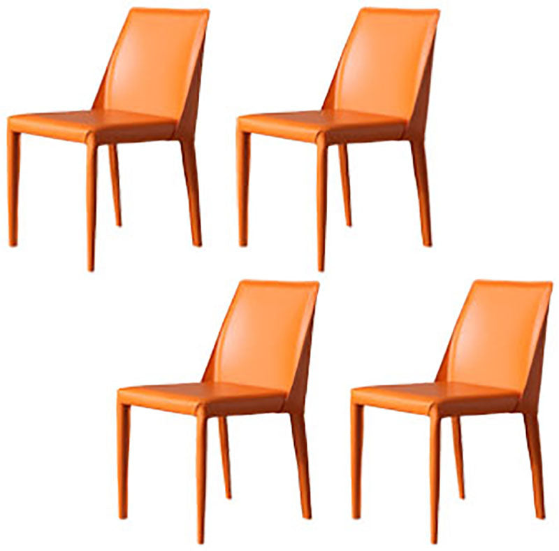 Contemporary Leather Chairs Set Kitchen Dining Room Solid Back Side Chair Orange 4 Piece Set Clearhalo ' kitchen&dining_furn' 'Dining Chairs' 'Dining Tables & Seating' 'dining_chair' 'furn' 'furn_dining_chair' 'Furniture' 'furniture_dining_chair' 'Kitchen & Dining Furniture' 'kitchen' 4130888