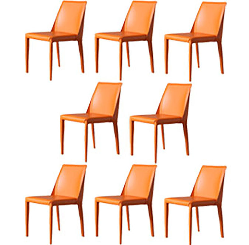 Contemporary Leather Chairs Set Kitchen Dining Room Solid Back Side Chair Orange 8 Piece Set Clearhalo ' kitchen&dining_furn' 'Dining Chairs' 'Dining Tables & Seating' 'dining_chair' 'furn' 'furn_dining_chair' 'Furniture' 'furniture_dining_chair' 'Kitchen & Dining Furniture' 'kitchen' 4130890