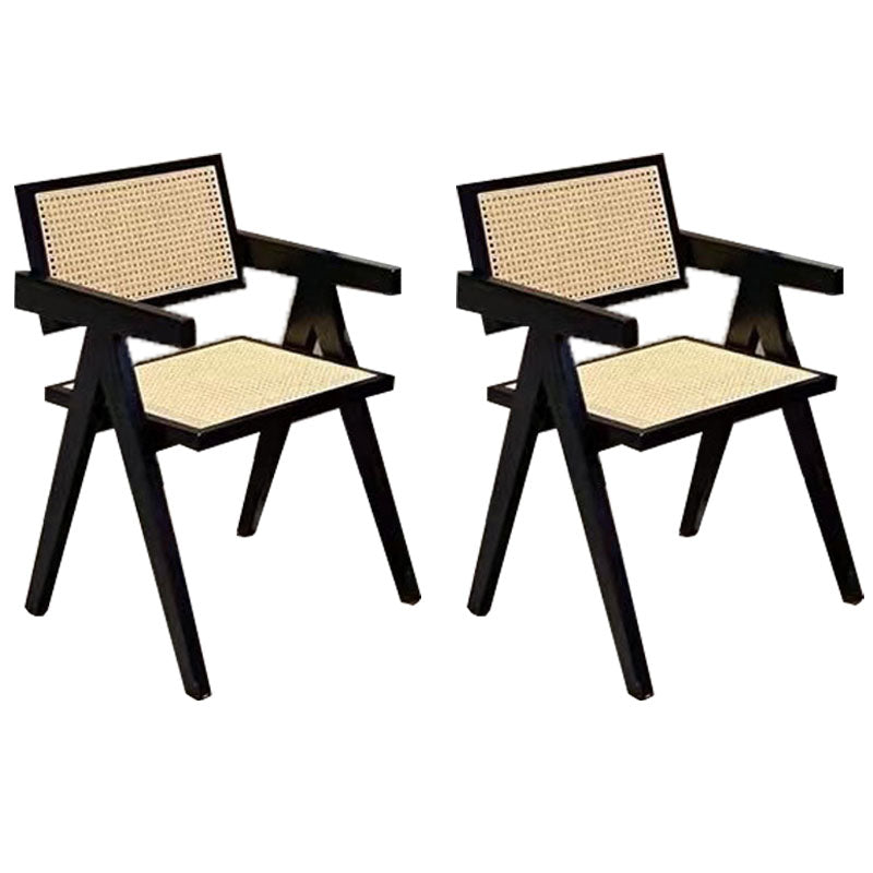 Scandinavian Wood Dining Chair Coffee Shop Open Back Dining Chairs with Arm (Set of 2) Black Clearhalo ' kitchen&dining_furn' 'Dining Chairs' 'Dining Tables & Seating' 'dining_chair' 'furn' 'furn_dining_chair' 'Furniture' 'furniture_dining_chair' 'Kitchen & Dining Furniture' 'kitchen' 4130975