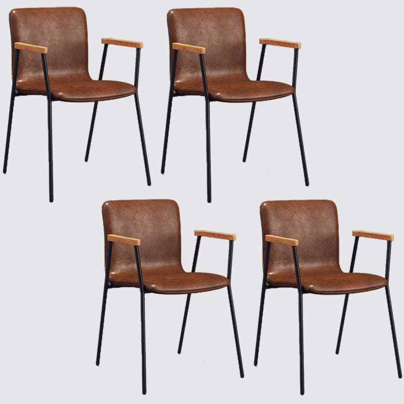 Industrial Leather Dining Arm Chair Matte Finish Solid Back Dining Chair Red 4 Piece Set Black Clearhalo ' kitchen&dining_furn' 'Dining Chairs' 'Dining Tables & Seating' 'dining_chair' 'furn' 'furn_dining_chair' 'Furniture' 'furniture_dining_chair' 'Kitchen & Dining Furniture' 'kitchen' 4131021