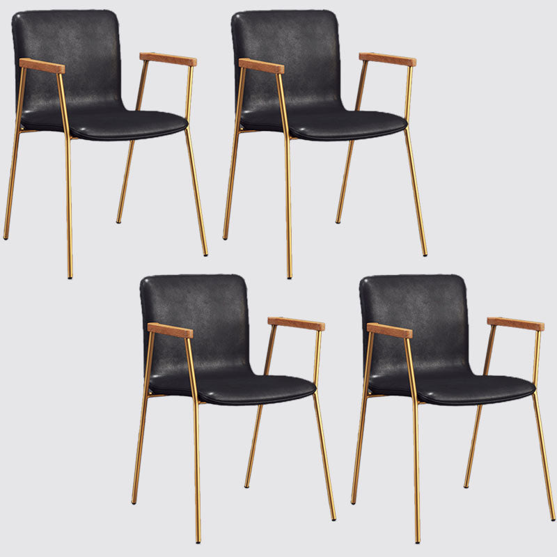 Industrial Leather Dining Arm Chair Matte Finish Solid Back Dining Chair Black 4 Piece Set Brass Gold Clearhalo ' kitchen&dining_furn' 'Dining Chairs' 'Dining Tables & Seating' 'dining_chair' 'furn' 'furn_dining_chair' 'Furniture' 'furniture_dining_chair' 'Kitchen & Dining Furniture' 'kitchen' 4131028