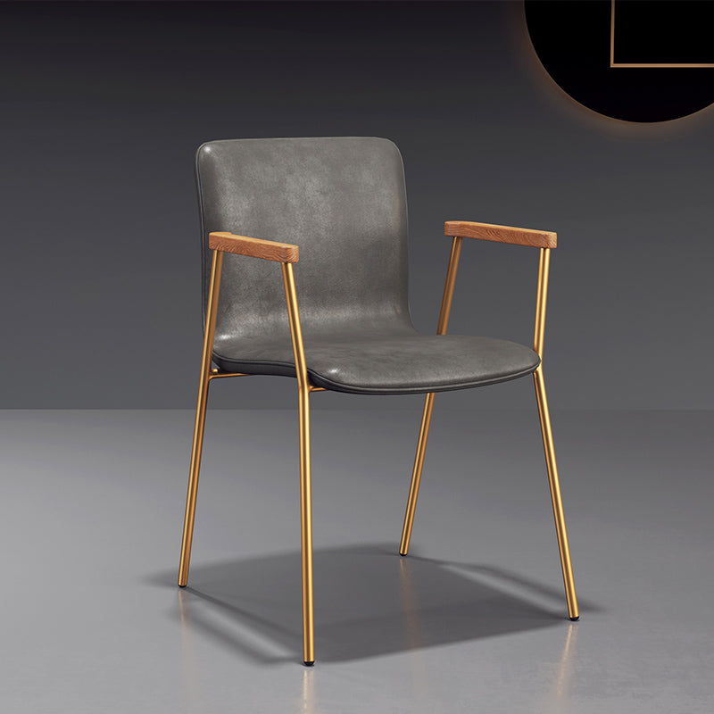 Industrial Leather Dining Arm Chair Matte Finish Solid Back Dining Chair Grey 1 Piece Brass Gold Clearhalo ' kitchen&dining_furn' 'Dining Chairs' 'Dining Tables & Seating' 'dining_chair' 'furn' 'furn_dining_chair' 'Furniture' 'furniture_dining_chair' 'Kitchen & Dining Furniture' 'kitchen' 4131029