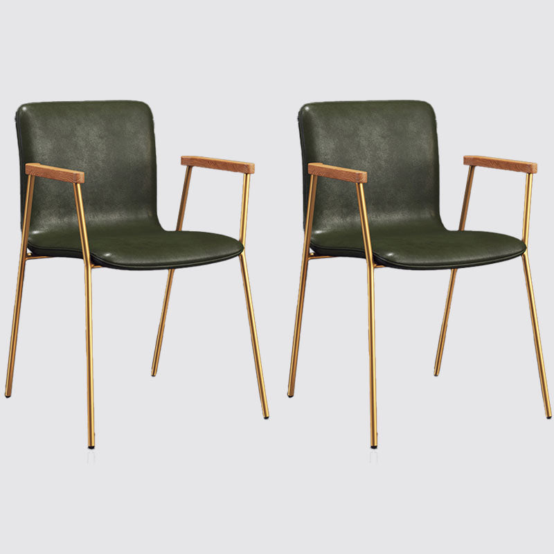 Industrial Leather Dining Arm Chair Matte Finish Solid Back Dining Chair Green 2 Piece Set Brass Gold Clearhalo ' kitchen&dining_furn' 'Dining Chairs' 'Dining Tables & Seating' 'dining_chair' 'furn' 'furn_dining_chair' 'Furniture' 'furniture_dining_chair' 'Kitchen & Dining Furniture' 'kitchen' 4131035