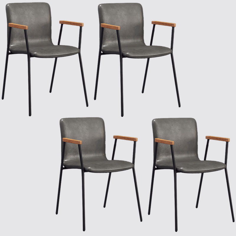 Industrial Leather Dining Arm Chair Matte Finish Solid Back Dining Chair Grey 4 Piece Set Black Clearhalo ' kitchen&dining_furn' 'Dining Chairs' 'Dining Tables & Seating' 'dining_chair' 'furn' 'furn_dining_chair' 'Furniture' 'furniture_dining_chair' 'Kitchen & Dining Furniture' 'kitchen' 4131039