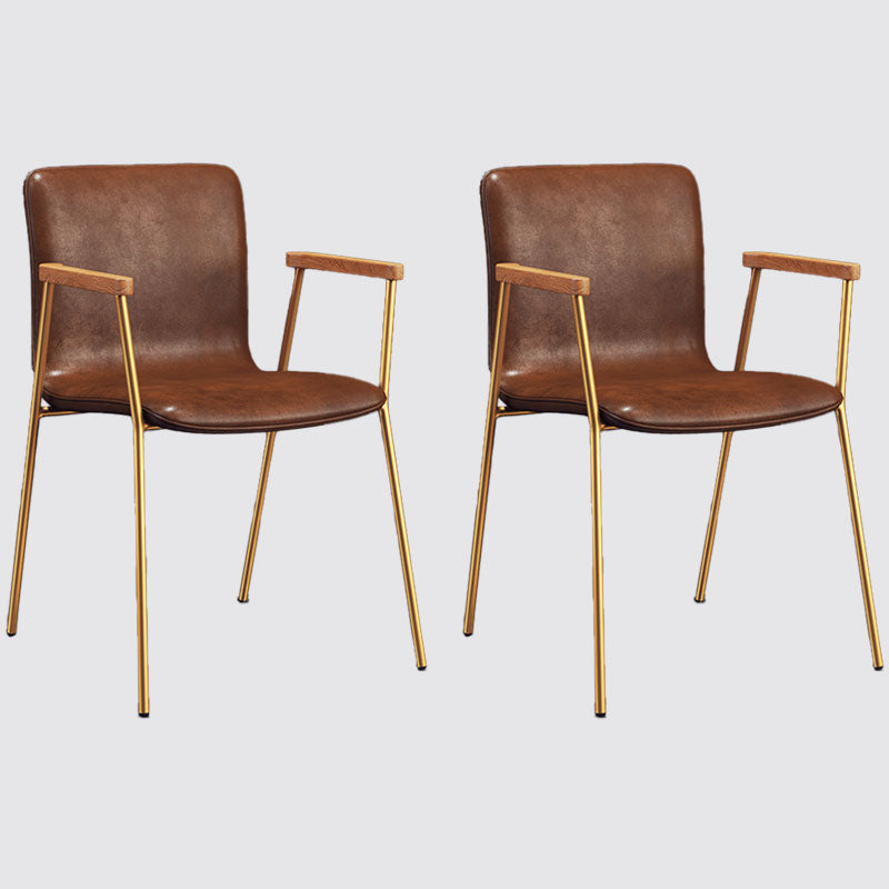 Industrial Leather Dining Arm Chair Matte Finish Solid Back Dining Chair Red 2 Piece Set Brass Gold Clearhalo ' kitchen&dining_furn' 'Dining Chairs' 'Dining Tables & Seating' 'dining_chair' 'furn' 'furn_dining_chair' 'Furniture' 'furniture_dining_chair' 'Kitchen & Dining Furniture' 'kitchen' 4131041