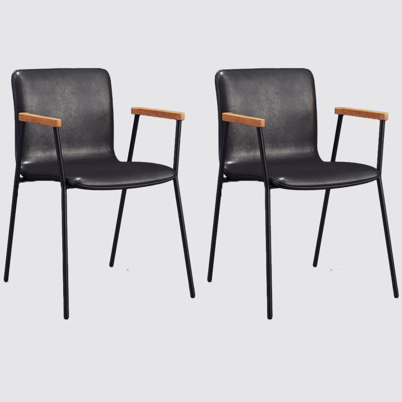 Industrial Leather Dining Arm Chair Matte Finish Solid Back Dining Chair Black 2 Piece Set Black Clearhalo ' kitchen&dining_furn' 'Dining Chairs' 'Dining Tables & Seating' 'dining_chair' 'furn' 'furn_dining_chair' 'Furniture' 'furniture_dining_chair' 'Kitchen & Dining Furniture' 'kitchen' 4131044