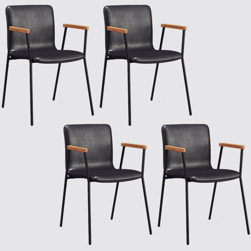 Industrial Leather Dining Arm Chair Matte Finish Solid Back Dining Chair Black 4 Piece Set Black Clearhalo ' kitchen&dining_furn' 'Dining Chairs' 'Dining Tables & Seating' 'dining_chair' 'furn' 'furn_dining_chair' 'Furniture' 'furniture_dining_chair' 'Kitchen & Dining Furniture' 'kitchen' 4131045