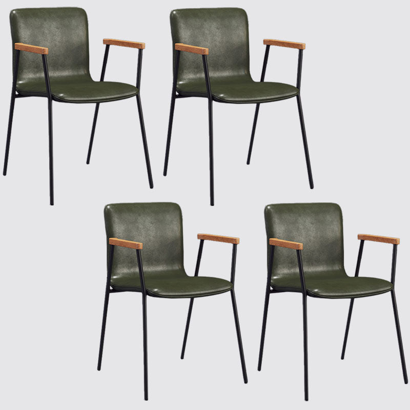 Industrial Leather Dining Arm Chair Matte Finish Solid Back Dining Chair Green 4 Piece Set Black Clearhalo ' kitchen&dining_furn' 'Dining Chairs' 'Dining Tables & Seating' 'dining_chair' 'furn' 'furn_dining_chair' 'Furniture' 'furniture_dining_chair' 'Kitchen & Dining Furniture' 'kitchen' 4131048