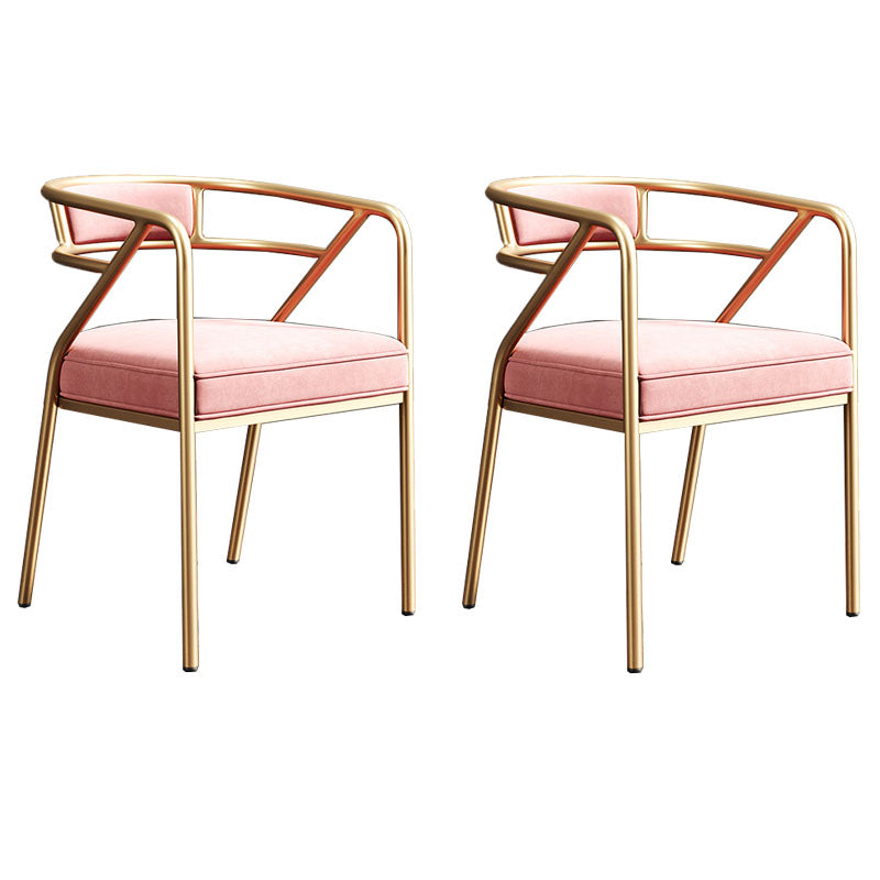 Industrial Home Velvet Arm Chair Matte Finish Open Back Dining Chair (Set of 2) Pink Brass Gold Clearhalo ' kitchen&dining_furn' 'Dining Chairs' 'Dining Tables & Seating' 'dining_chair' 'furn' 'furn_dining_chair' 'Furniture' 'furniture_dining_chair' 'Kitchen & Dining Furniture' 'kitchen' 4131092