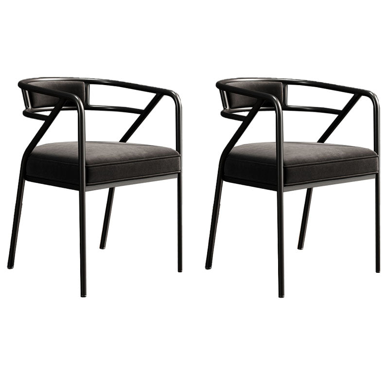 Industrial Home Velvet Arm Chair Matte Finish Open Back Dining Chair (Set of 2) Matte Black Black Clearhalo ' kitchen&dining_furn' 'Dining Chairs' 'Dining Tables & Seating' 'dining_chair' 'furn' 'furn_dining_chair' 'Furniture' 'furniture_dining_chair' 'Kitchen & Dining Furniture' 'kitchen' 4131098