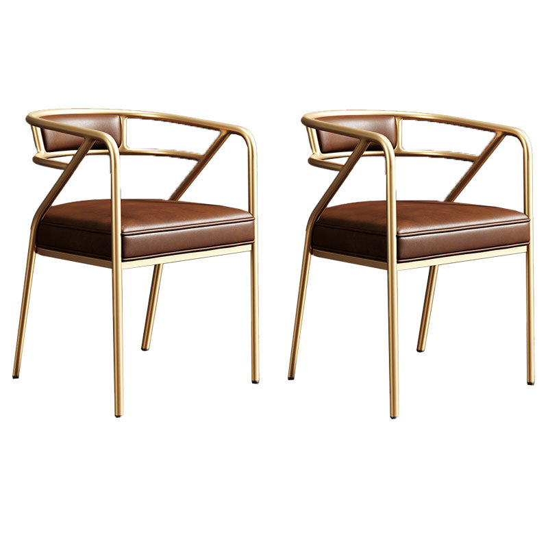 Industrial Home Velvet Arm Chair Matte Finish Open Back Dining Chair (Set of 2) Brown Brass Gold Clearhalo ' kitchen&dining_furn' 'Dining Chairs' 'Dining Tables & Seating' 'dining_chair' 'furn' 'furn_dining_chair' 'Furniture' 'furniture_dining_chair' 'Kitchen & Dining Furniture' 'kitchen' 4131103
