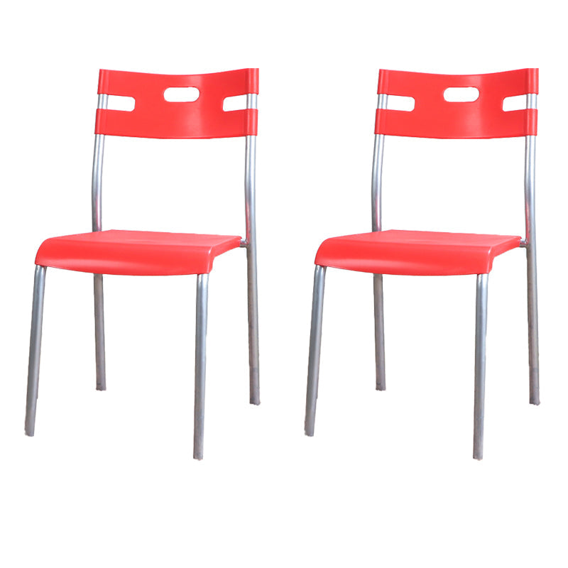 Minimalist Style Plastic Dining Armless Chair Open Back Stackable Dining Side Chair Red 2 Piece Set Clearhalo ' kitchen&dining_furn' 'Dining Chairs' 'Dining Tables & Seating' 'dining_chair' 'furn' 'furn_dining_chair' 'Furniture' 'furniture_dining_chair' 'Kitchen & Dining Furniture' 'kitchen' 4131123
