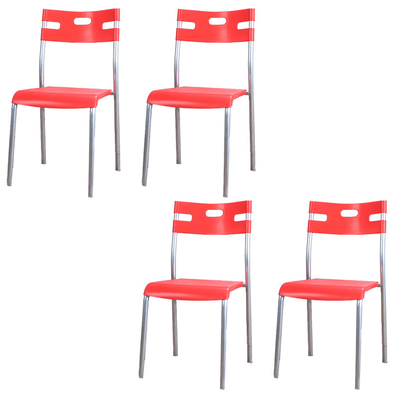 Minimalist Style Plastic Dining Armless Chair Open Back Stackable Dining Side Chair Red 4 Piece Set Clearhalo ' kitchen&dining_furn' 'Dining Chairs' 'Dining Tables & Seating' 'dining_chair' 'furn' 'furn_dining_chair' 'Furniture' 'furniture_dining_chair' 'Kitchen & Dining Furniture' 'kitchen' 4131125