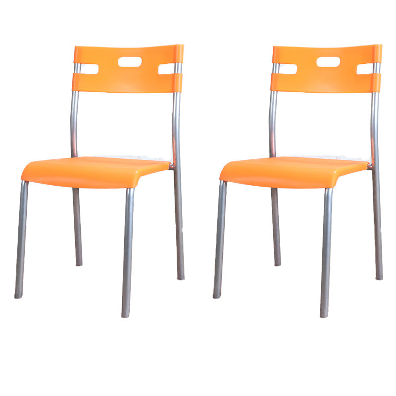 Minimalist Style Plastic Dining Armless Chair Open Back Stackable Dining Side Chair Orange 2 Piece Set Clearhalo ' kitchen&dining_furn' 'Dining Chairs' 'Dining Tables & Seating' 'dining_chair' 'furn' 'furn_dining_chair' 'Furniture' 'furniture_dining_chair' 'Kitchen & Dining Furniture' 'kitchen' 4131128