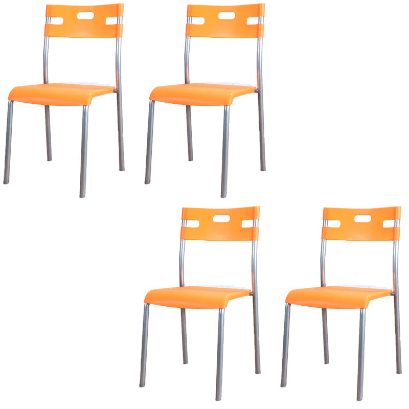 Minimalist Style Plastic Dining Armless Chair Open Back Stackable Dining Side Chair Orange 4 Piece Set Clearhalo ' kitchen&dining_furn' 'Dining Chairs' 'Dining Tables & Seating' 'dining_chair' 'furn' 'furn_dining_chair' 'Furniture' 'furniture_dining_chair' 'Kitchen & Dining Furniture' 'kitchen' 4131130