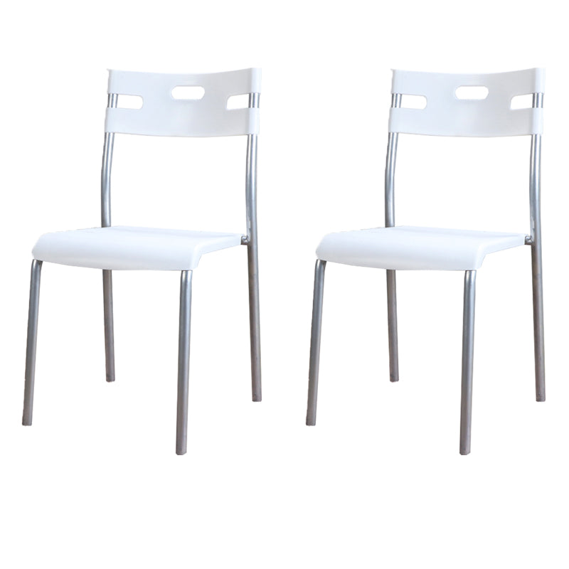 Minimalist Style Plastic Dining Armless Chair Open Back Stackable Dining Side Chair White 2 Piece Set Clearhalo ' kitchen&dining_furn' 'Dining Chairs' 'Dining Tables & Seating' 'dining_chair' 'furn' 'furn_dining_chair' 'Furniture' 'furniture_dining_chair' 'Kitchen & Dining Furniture' 'kitchen' 4131135