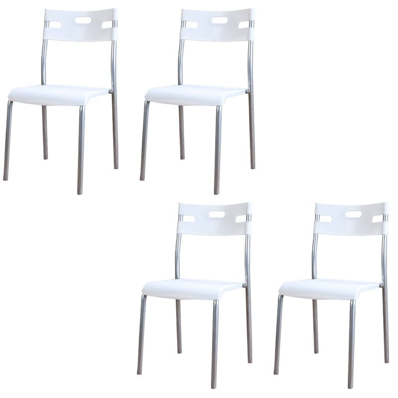 Minimalist Style Plastic Dining Armless Chair Open Back Stackable Dining Side Chair White 4 Piece Set Clearhalo ' kitchen&dining_furn' 'Dining Chairs' 'Dining Tables & Seating' 'dining_chair' 'furn' 'furn_dining_chair' 'Furniture' 'furniture_dining_chair' 'Kitchen & Dining Furniture' 'kitchen' 4131136