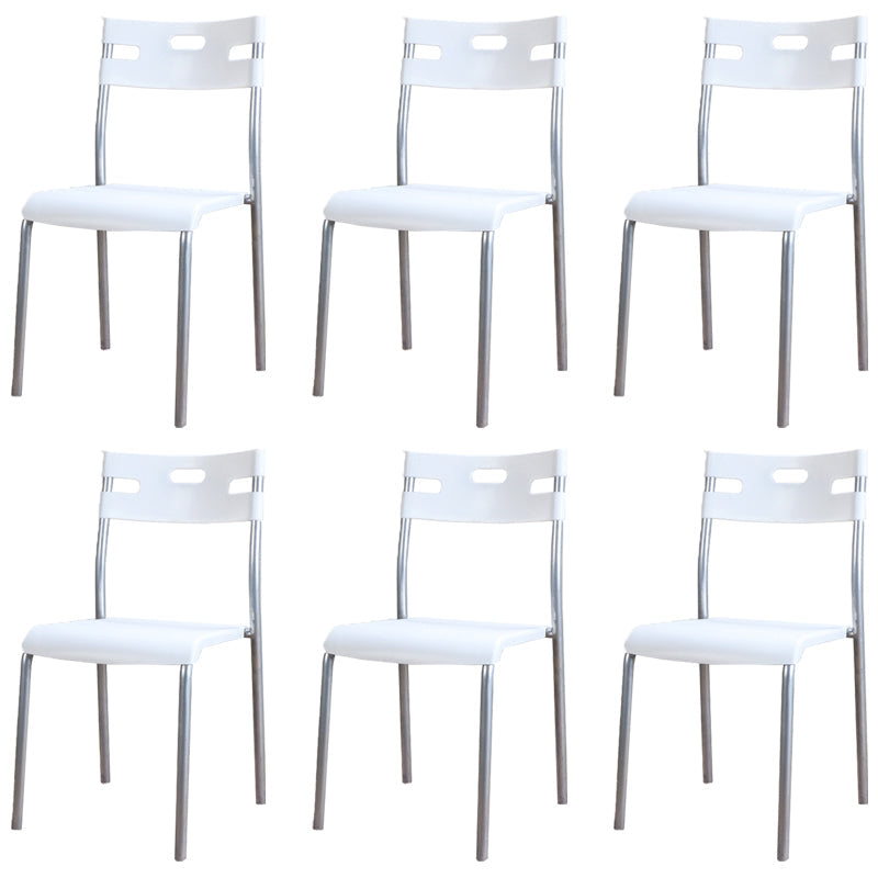 Minimalist Style Plastic Dining Armless Chair Open Back Stackable Dining Side Chair White 6 Piece Set Clearhalo ' kitchen&dining_furn' 'Dining Chairs' 'Dining Tables & Seating' 'dining_chair' 'furn' 'furn_dining_chair' 'Furniture' 'furniture_dining_chair' 'Kitchen & Dining Furniture' 'kitchen' 4131137