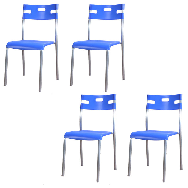 Minimalist Style Plastic Dining Armless Chair Open Back Stackable Dining Side Chair Blue 4 Piece Set Clearhalo ' kitchen&dining_furn' 'Dining Chairs' 'Dining Tables & Seating' 'dining_chair' 'furn' 'furn_dining_chair' 'Furniture' 'furniture_dining_chair' 'Kitchen & Dining Furniture' 'kitchen' 4131142
