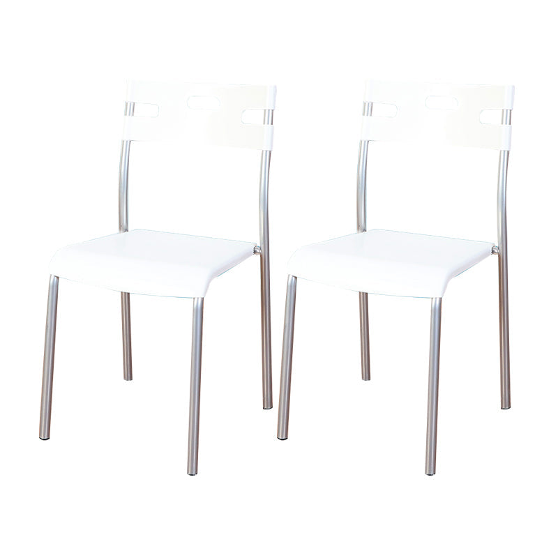 Minimalist Style Plastic Dining Armless Chair Stackable Open Back Dining Side Chair Textured White 2 Piece Set Clearhalo ' kitchen&dining_furn' 'Dining Chairs' 'Dining Tables & Seating' 'dining_chair' 'furn' 'furn_dining_chair' 'Furniture' 'furniture_dining_chair' 'Kitchen & Dining Furniture' 'kitchen' 4131158