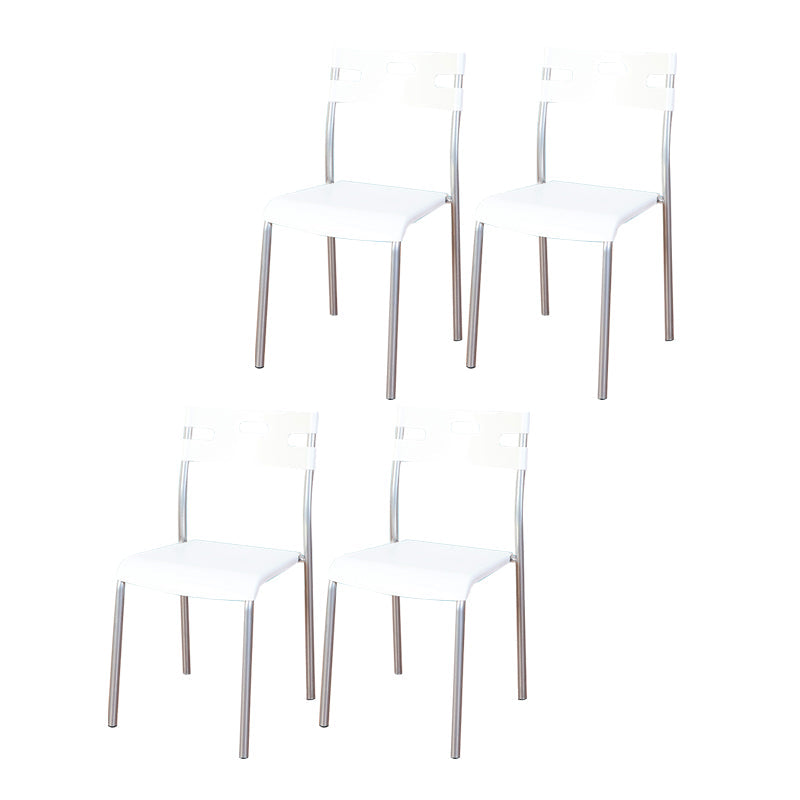 Minimalist Style Plastic Dining Armless Chair Stackable Open Back Dining Side Chair Textured White 4 Piece Set Clearhalo ' kitchen&dining_furn' 'Dining Chairs' 'Dining Tables & Seating' 'dining_chair' 'furn' 'furn_dining_chair' 'Furniture' 'furniture_dining_chair' 'Kitchen & Dining Furniture' 'kitchen' 4131159
