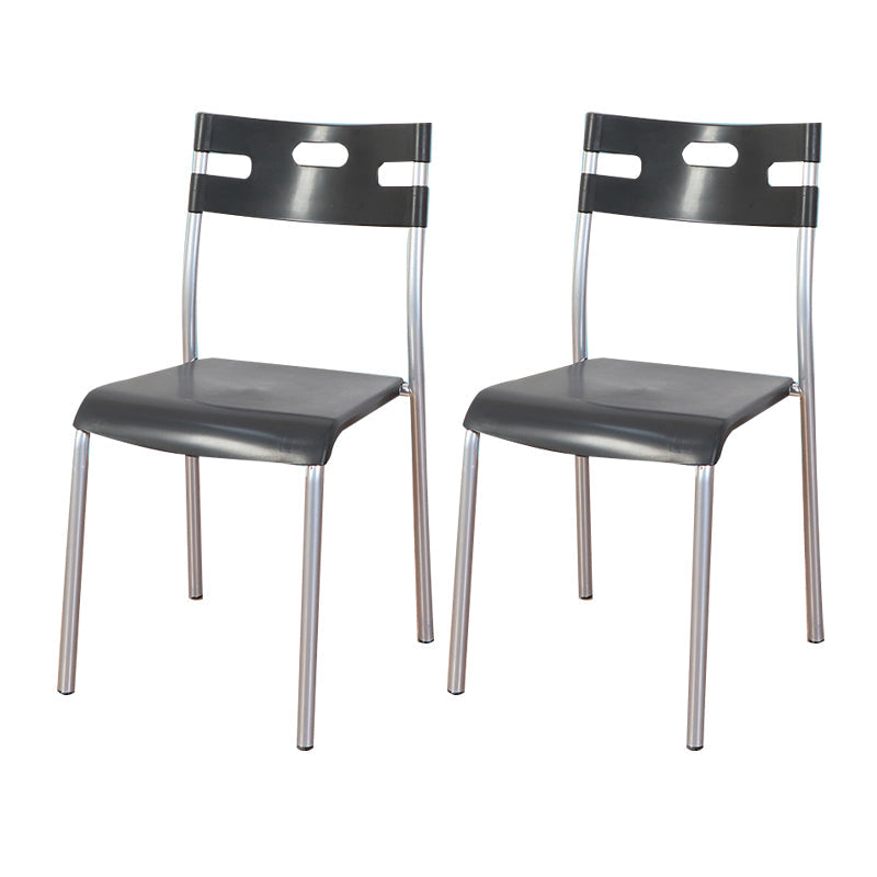 Minimalist Style Plastic Dining Armless Chair Stackable Open Back Dining Side Chair Textured Black 2 Piece Set Clearhalo ' kitchen&dining_furn' 'Dining Chairs' 'Dining Tables & Seating' 'dining_chair' 'furn' 'furn_dining_chair' 'Furniture' 'furniture_dining_chair' 'Kitchen & Dining Furniture' 'kitchen' 4131164