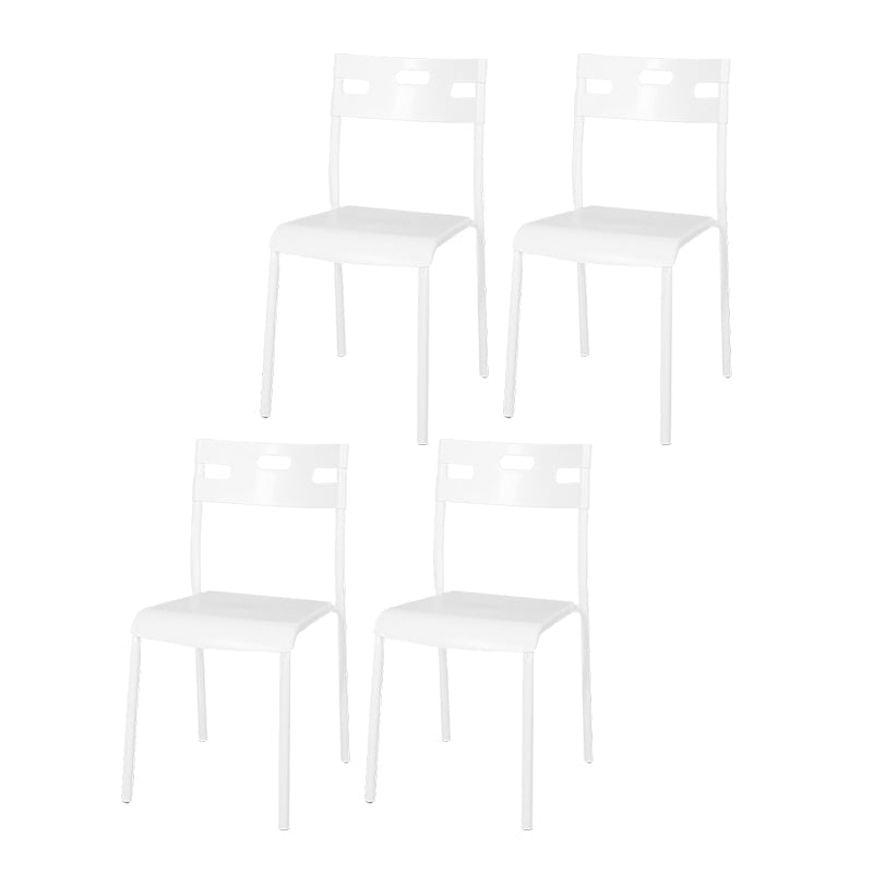 Minimalist Style Plastic Dining Armless Chair Stackable Open Back Dining Side Chair White 4 Piece Set Clearhalo ' kitchen&dining_furn' 'Dining Chairs' 'Dining Tables & Seating' 'dining_chair' 'furn' 'furn_dining_chair' 'Furniture' 'furniture_dining_chair' 'Kitchen & Dining Furniture' 'kitchen' 4131186