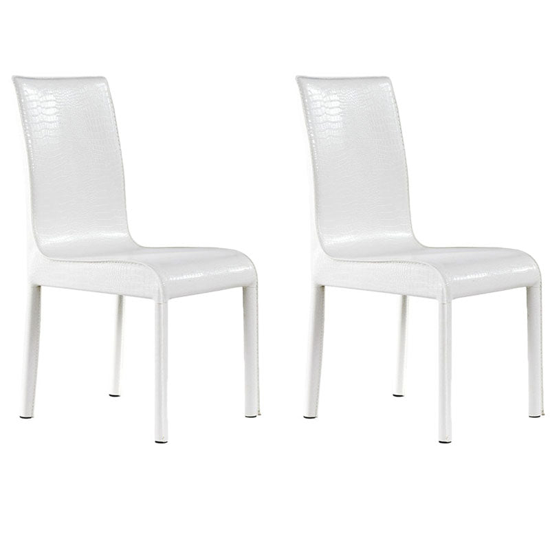 Contemporary Faux Leather Dining Chairs Upholstered Side Armless Chairs Gloss White 2 Piece Set Clearhalo ' kitchen&dining_furn' 'Dining Chairs' 'Dining Tables & Seating' 'dining_chair' 'furn' 'furn_dining_chair' 'Furniture' 'furniture_dining_chair' 'Kitchen & Dining Furniture' 'kitchen' 4131191