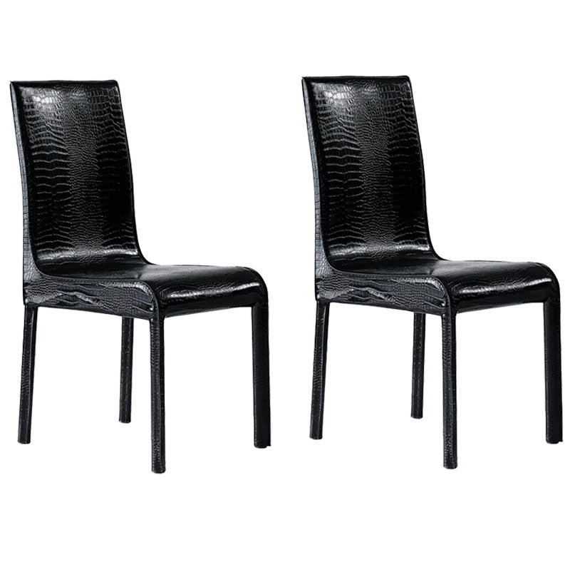 Contemporary Faux Leather Dining Chairs Upholstered Side Armless Chairs Gloss Black 2 Piece Set Clearhalo ' kitchen&dining_furn' 'Dining Chairs' 'Dining Tables & Seating' 'dining_chair' 'furn' 'furn_dining_chair' 'Furniture' 'furniture_dining_chair' 'Kitchen & Dining Furniture' 'kitchen' 4131202