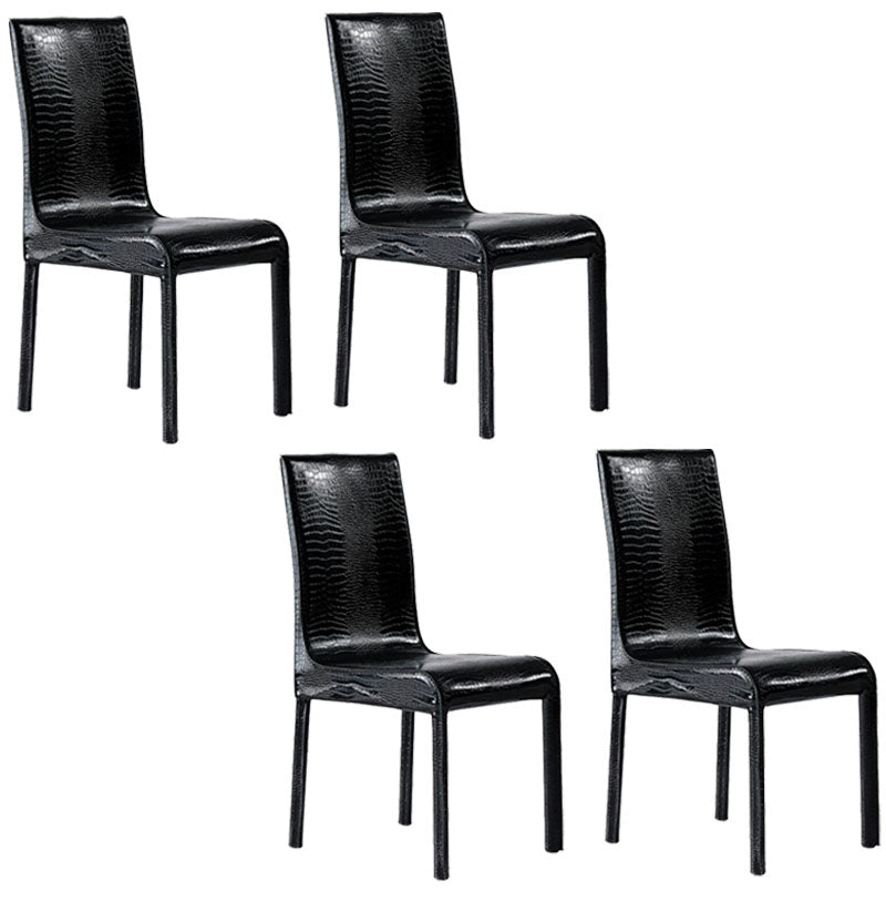 Contemporary Faux Leather Dining Chairs Upholstered Side Armless Chairs Gloss Black 4 Piece Set Clearhalo ' kitchen&dining_furn' 'Dining Chairs' 'Dining Tables & Seating' 'dining_chair' 'furn' 'furn_dining_chair' 'Furniture' 'furniture_dining_chair' 'Kitchen & Dining Furniture' 'kitchen' 4131204