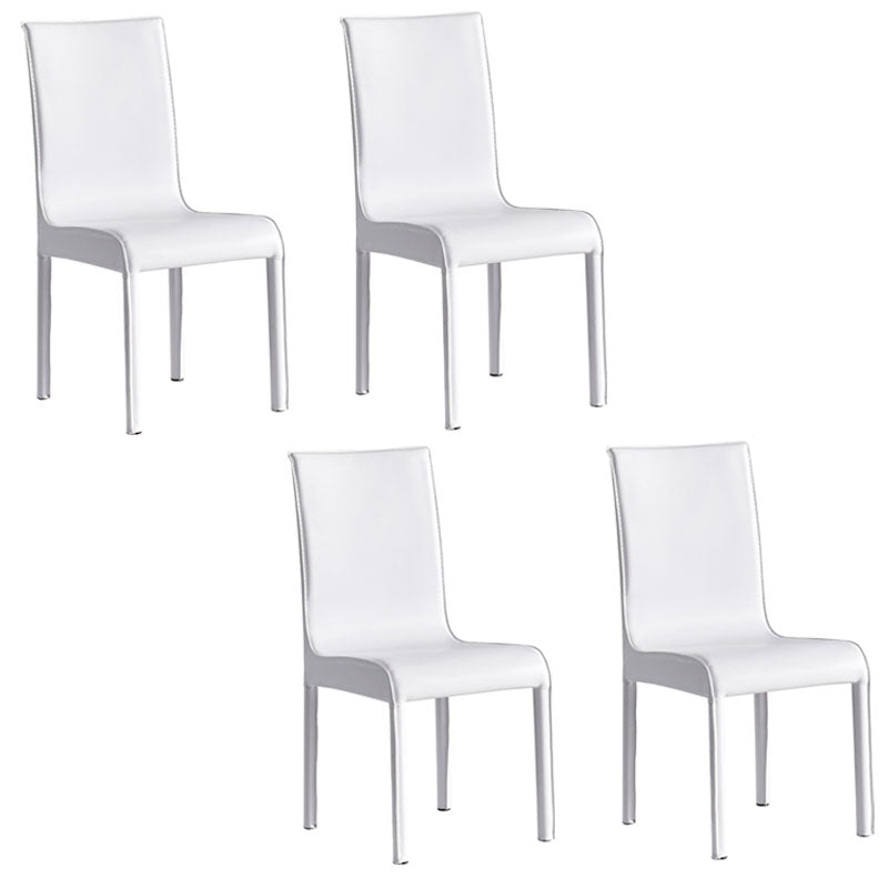 Contemporary Faux Leather Dining Chairs Upholstered Side Armless Chairs White 4 Piece Set Clearhalo ' kitchen&dining_furn' 'Dining Chairs' 'Dining Tables & Seating' 'dining_chair' 'furn' 'furn_dining_chair' 'Furniture' 'furniture_dining_chair' 'Kitchen & Dining Furniture' 'kitchen' 4131209