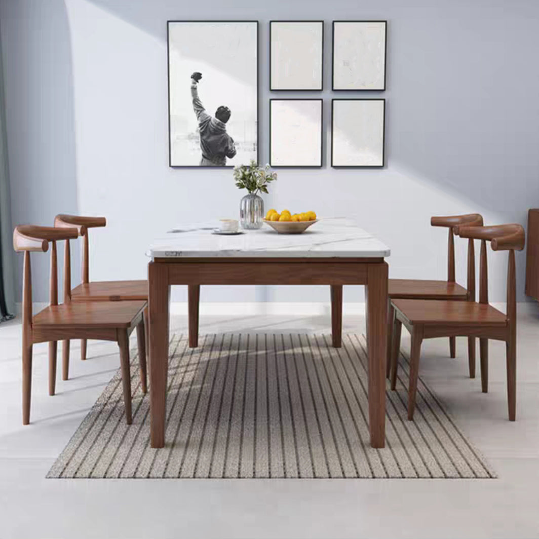 Solid Wood Mid-Century Modern Table Rectangle Marble Top Table for Kitchen Clearhalo ' dining_table' 'Dining Tables & Seating' 'Dining Tables' 'furn' 'furn_dining_table' 'Furniture' 'furniture_dining_table' 'Kitchen & Dining Furniture' 'kitchen&dining_furn' 'kitchen' 'kitchen_dining_table' 4133443