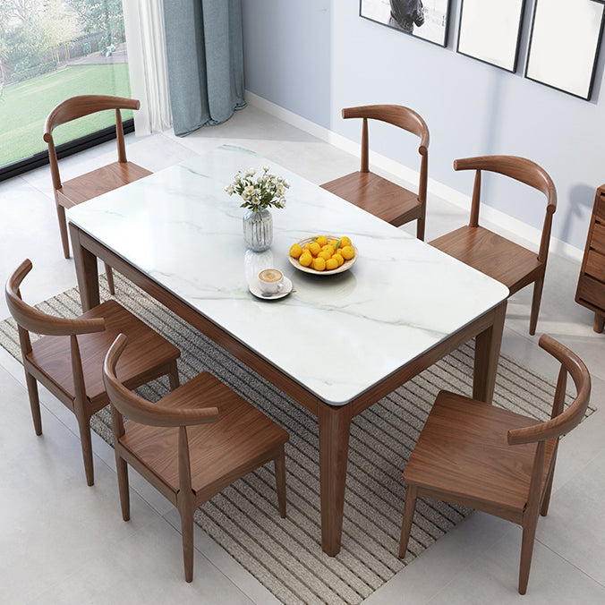 Solid Wood Mid-Century Modern Table Rectangle Marble Top Table for Kitchen Clearhalo ' dining_table' 'Dining Tables & Seating' 'Dining Tables' 'furn' 'furn_dining_table' 'Furniture' 'furniture_dining_table' 'Kitchen & Dining Furniture' 'kitchen&dining_furn' 'kitchen' 'kitchen_dining_table' 4133445