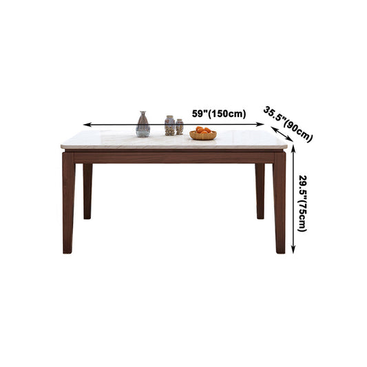 Solid Wood Mid-Century Modern Table Rectangle Marble Top Table for Kitchen