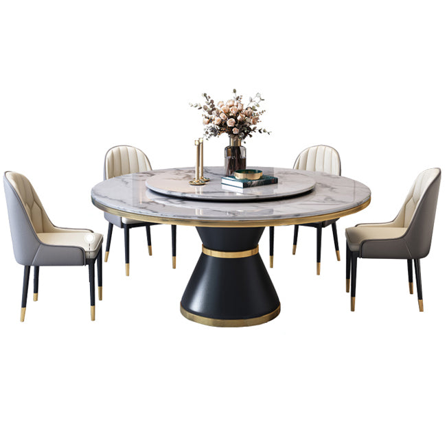Marble Dining Table Luxury Style Single Pedestal Base Round Table for Home Clearhalo ' dining_table' 'Dining Tables & Seating' 'Dining Tables' 'furn' 'furn_dining_table' 'Furniture' 'furniture_dining_table' 'Kitchen & Dining Furniture' 'kitchen&dining_furn' 'kitchen' 'kitchen_dining_table' 4133458