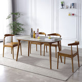 Mid-Century Modern Rectangle Table Sintered Stone Table with 4 Legs Wood Base Clearhalo ' dining_table' 'Dining Tables & Seating' 'Dining Tables' 'furn' 'furn_dining_table' 'Furniture' 'furniture_dining_table' 'Kitchen & Dining Furniture' 'kitchen&dining_furn' 'kitchen' 'kitchen_dining_table' 4133465