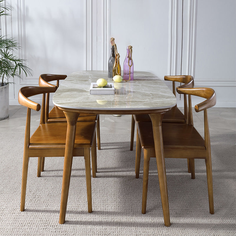 Mid-Century Modern Rectangle Table Sintered Stone Table with 4 Legs Wood Base Clearhalo ' dining_table' 'Dining Tables & Seating' 'Dining Tables' 'furn' 'furn_dining_table' 'Furniture' 'furniture_dining_table' 'Kitchen & Dining Furniture' 'kitchen&dining_furn' 'kitchen' 'kitchen_dining_table' 4133466